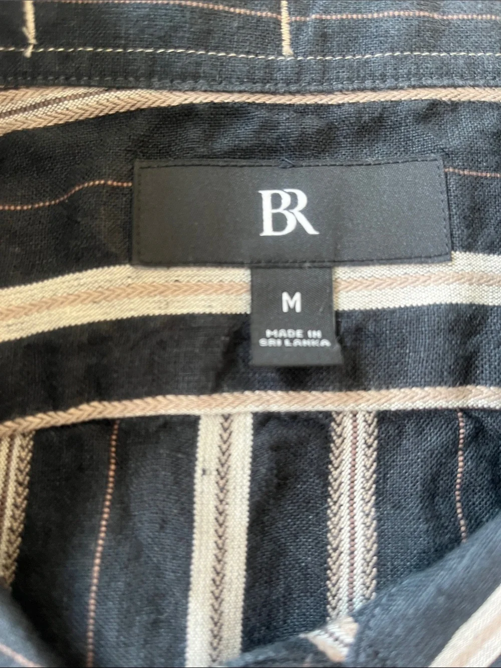 Banana Republic Black Linen and Cotton Shirt with Cream Stripes